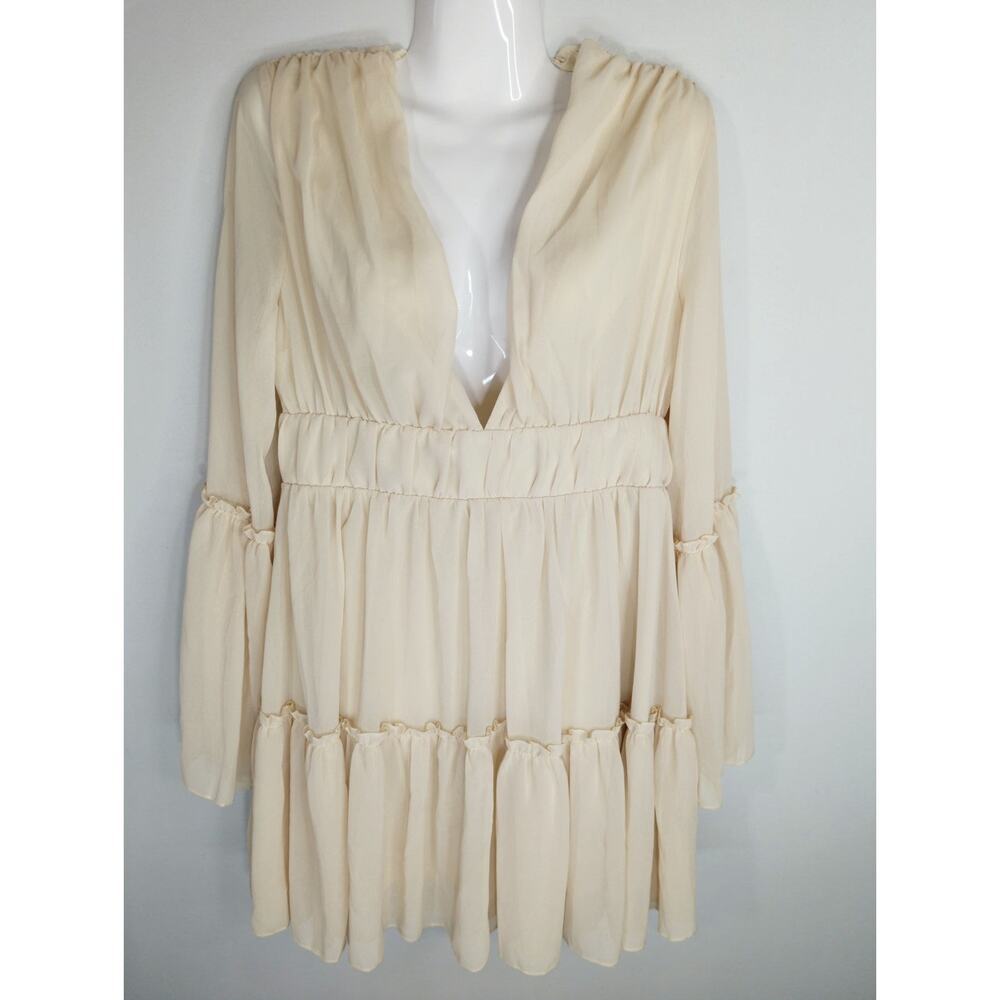 Miss Ord Bell Sleeves Mini Dress Cream Womens Est. MED NWT Coquette Babydoll